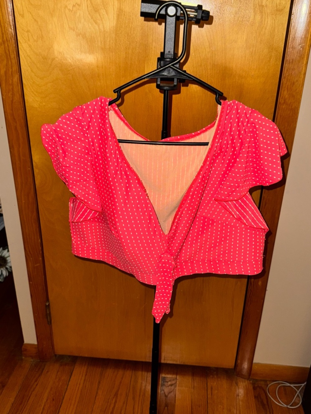 Cacique Hot Pink Polka Dot Tie-Front Crop Top